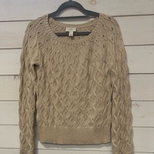 Ann Taylor LOFT Women's Sweater
Size M Ivory Cable Knit Gold
Metallic Shimmer